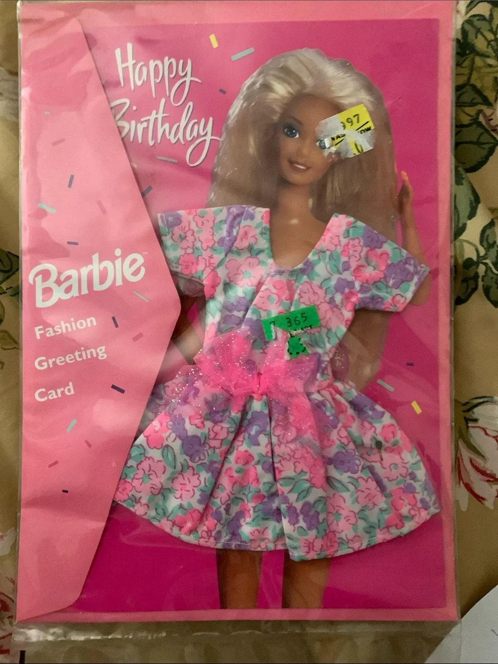 Vintage Barbie Pink Floral Dress Birthday Greeting Card sealed.